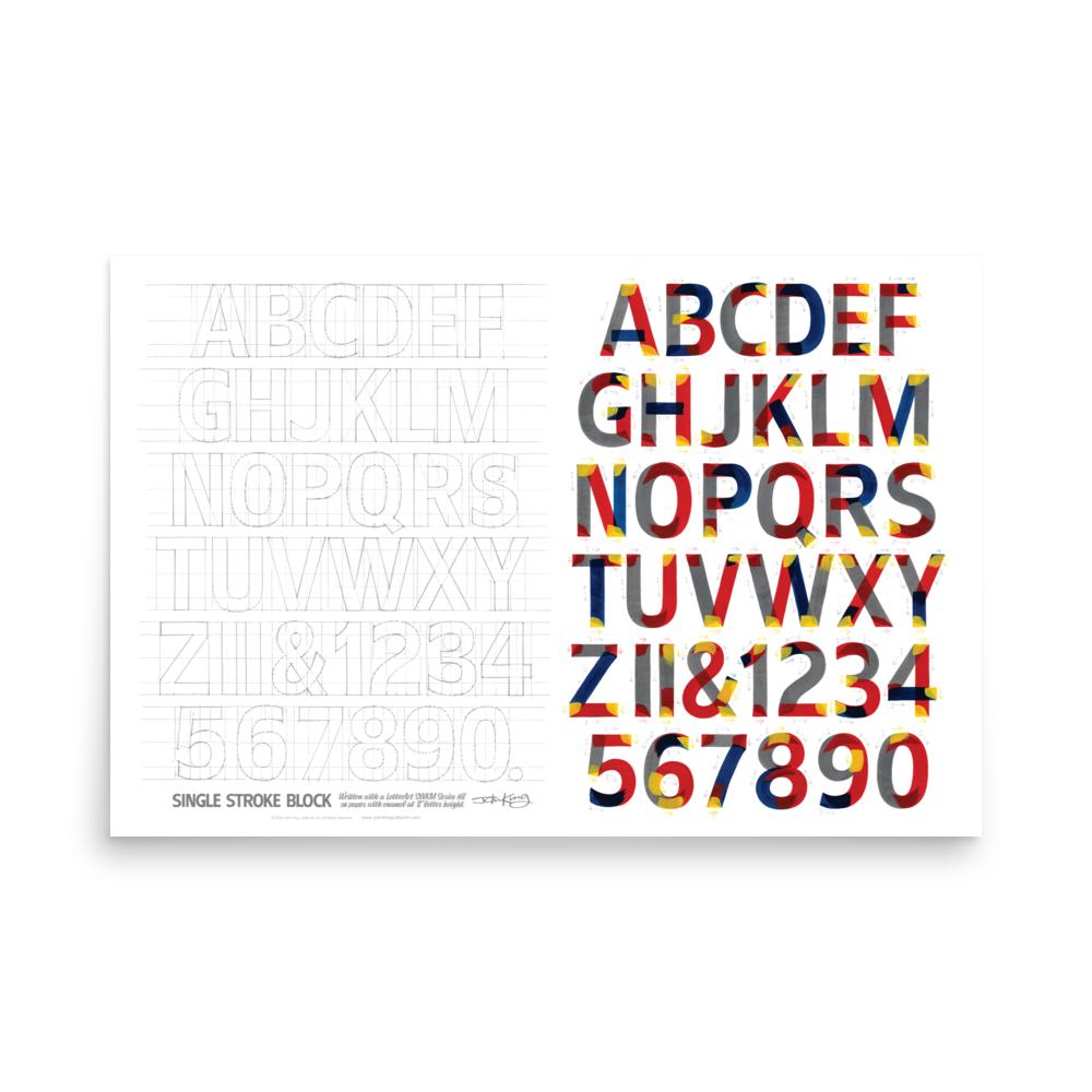 Single Stroke Block Lettering Practice Poster 36