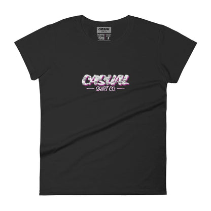 Ladies Black Casual Tee - John King Letter Art