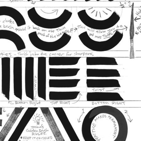 Signwriter's Brush Stroke Chart. Bond Paper B&W. 36"x24" - John King Letter Art