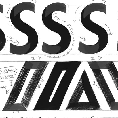 Signwriter's Brush Stroke Chart. Bond Paper B&W. 36"x24" - John King Letter Art
